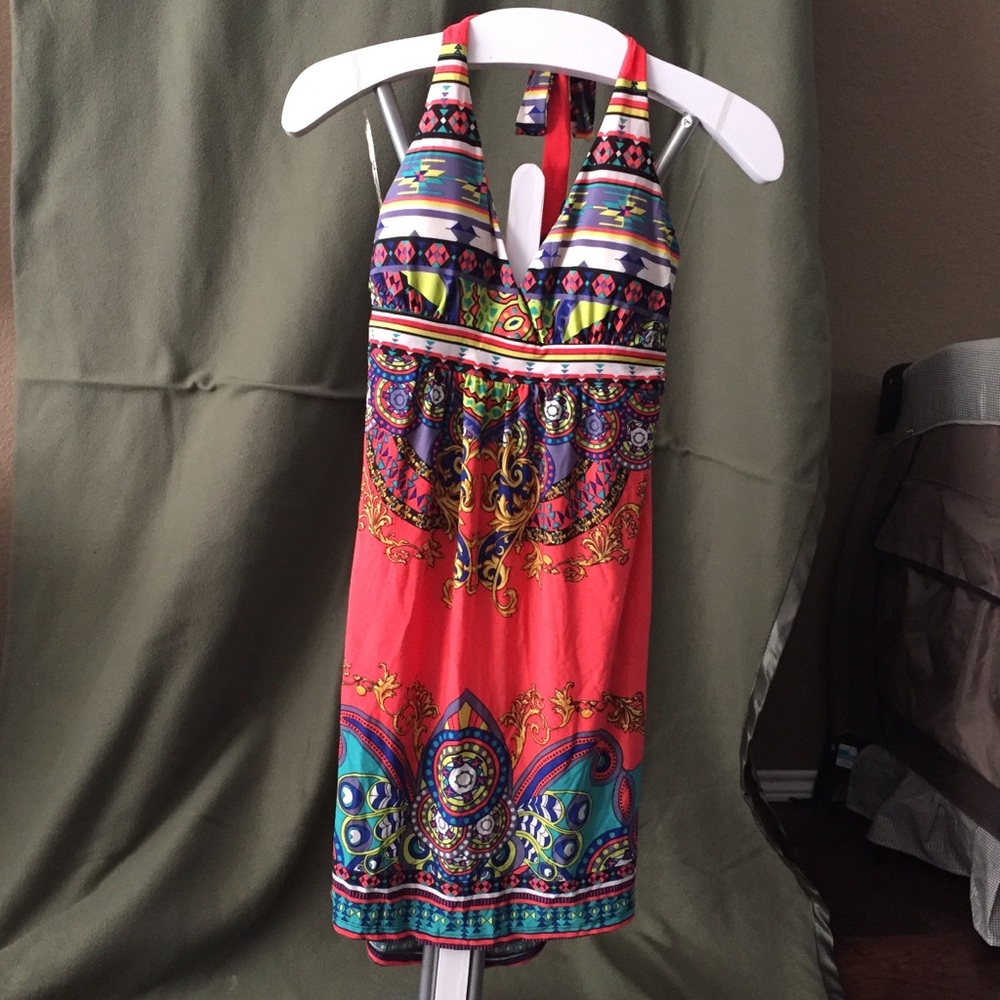 Multicolored tie behind the neck dress. Size Med